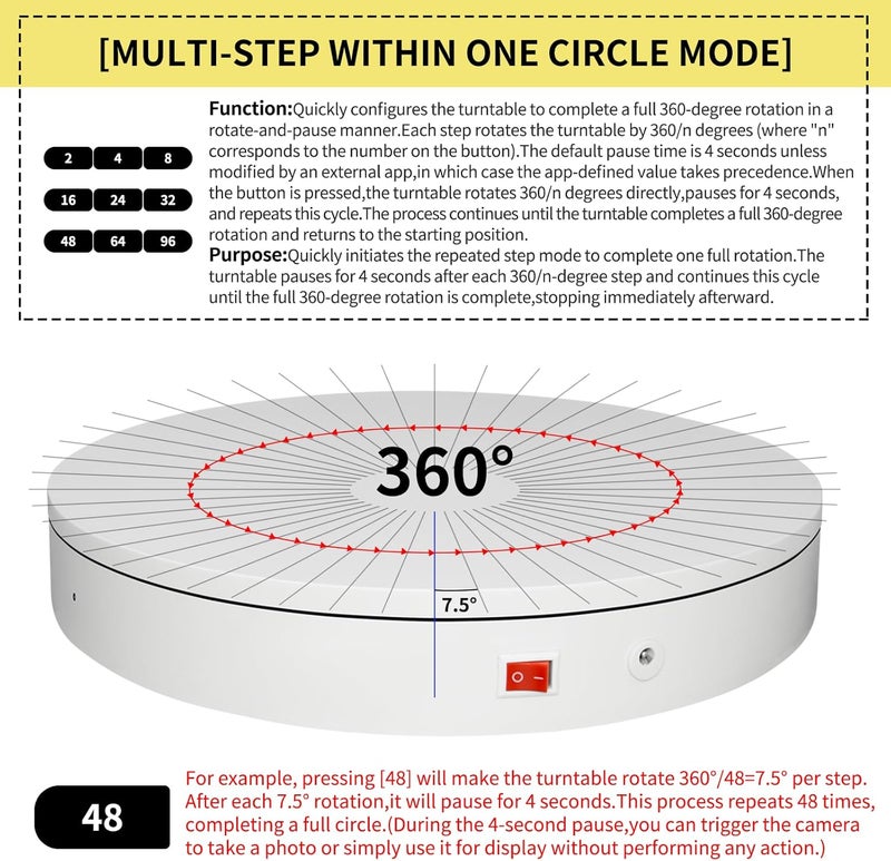 ComXim 7.9In Remote Motorized Electric Turntable Rotating Display Stand Spinning Rotating Platform 360 Photography Turntable lazy susan base giratoria para for Photography,Display(Load Range:40~100lbs) - Image 5